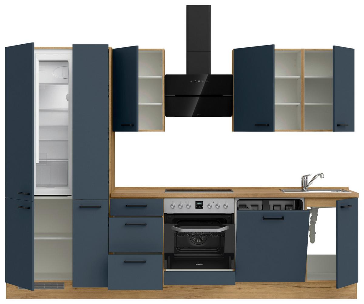 Küchenblock Easytouch High m. Geräten Dunkelblau - Eichefarben/Schwarz, MODERN, Holzwerkstoff/Metall (300cm) - Nobilia