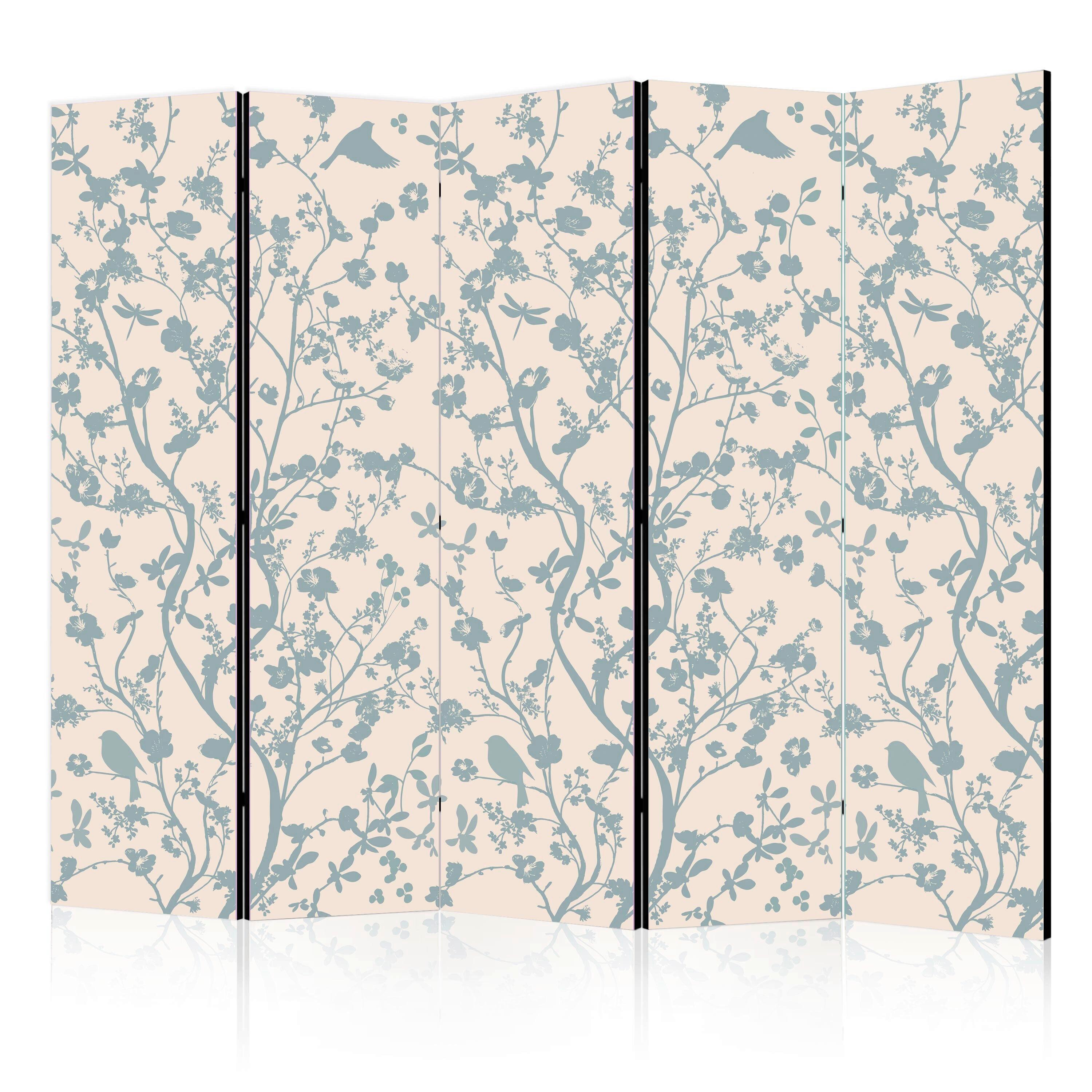 Paravan Spring Commotion I, Dvostranski, 5-Delni - svetlo modra/bež, Basics, tekstil/les (225/172/3cm) - artgeist