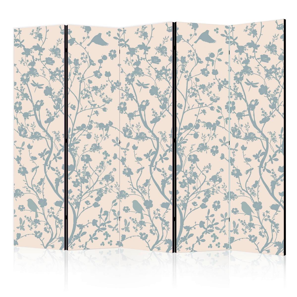Paravan Spring Commotion I, Dvostranski, 5-Delni - svetlo modra/bež, Basics, tekstil/les (225/172/3cm) - artgeist