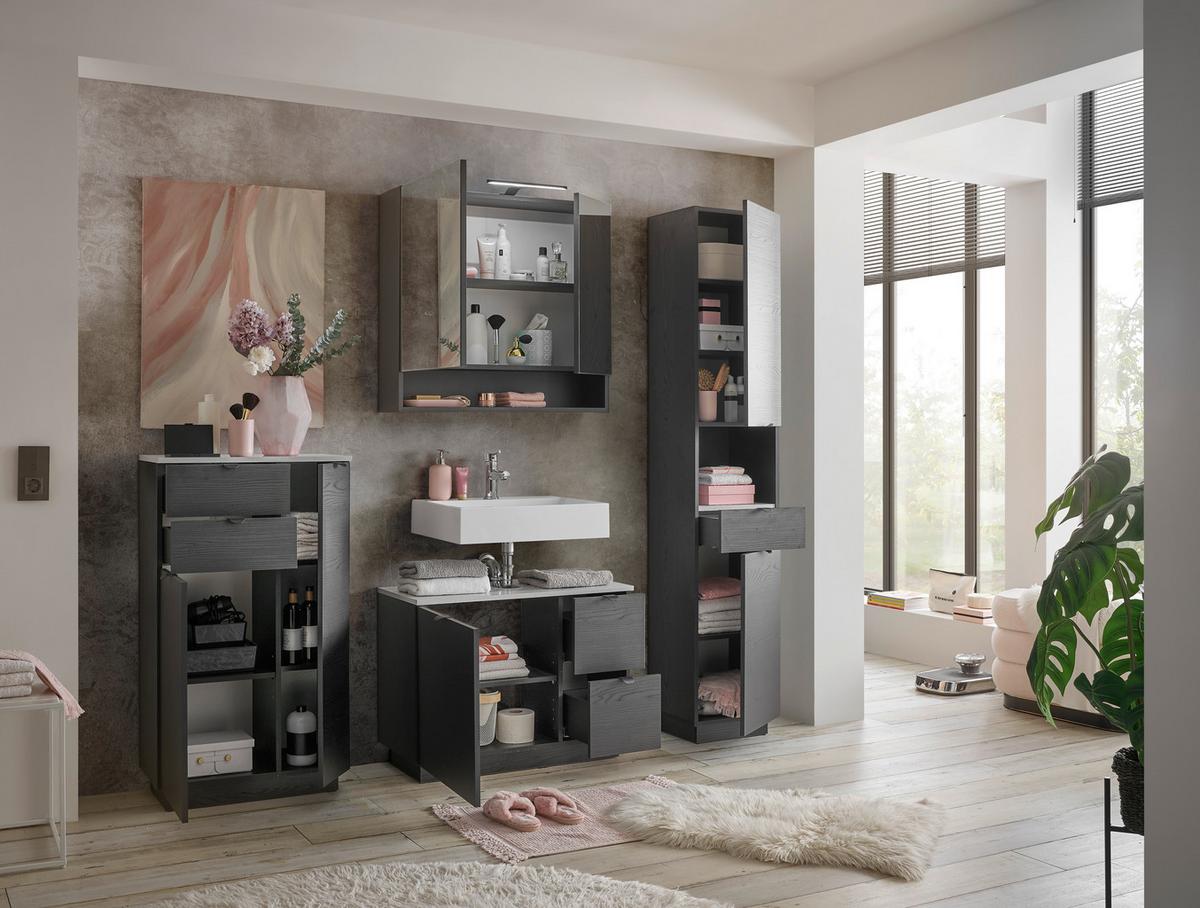 SZAFKA Z LUSTREM NEW YORK - czarny, Konventionell, materiał drewnopochodny/szkło (80/75/22cm) - Xora