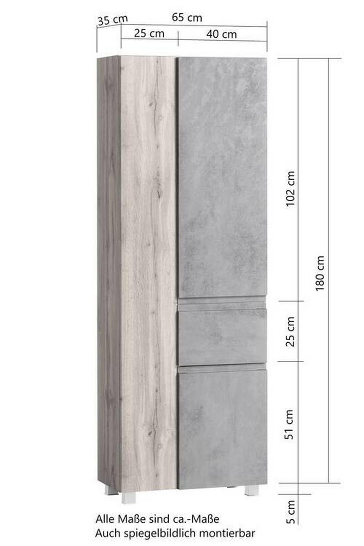 Hochschrank "Varese" in grau/wotaneiche - Eiche Wotan/Grau, MODERN, Holzwerkstoff (65/180/35cm) - Held