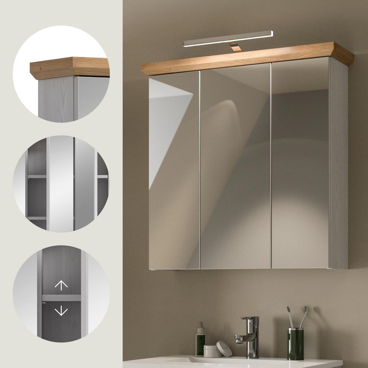 Spiegelschrank Verona Lärchenfarben - Trend, Glas/Holzwerkstoff (69/71/21cm) - MID.YOU