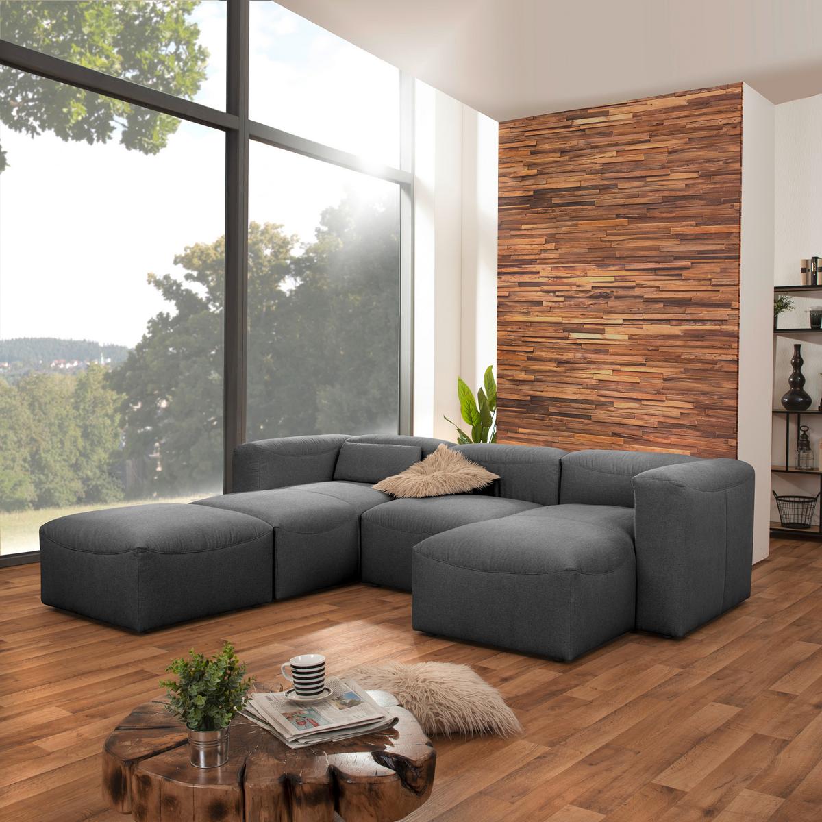 Wohnlandschaft Lena Anthrazit Flachgewebe - Anthrazit, Design, Kunststoff/Textil (235/275/160cm) - Max Winzer