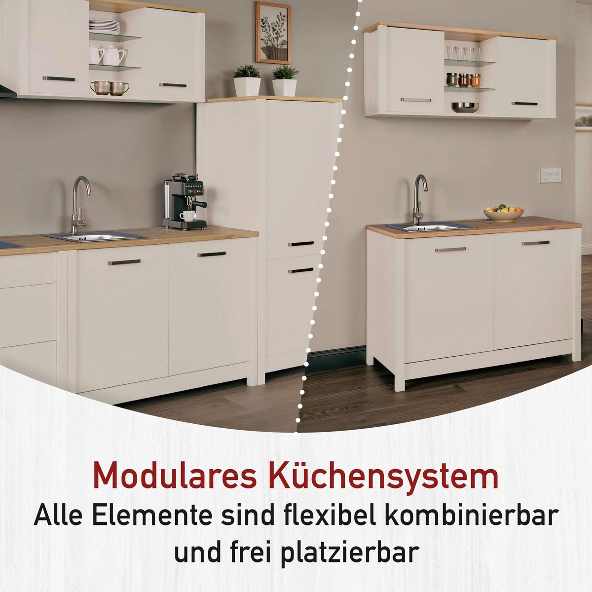 Spülenunterschrank Sardegna Kaschmir/Eiche - Kaschmir/Silberfarben, ROMANTIK / LANDHAUS, Holzwerkstoff/Metall (130/92/60cm) - home24