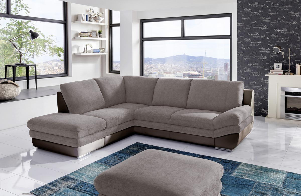 Wohnlandschaft in Taupe/ Dunkelbraun ´NARDO´ - Taupe/Chromfarben, MODERN, Textil/Metall (221/264cm) - MID.YOU