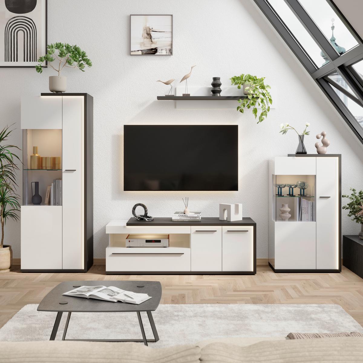 Tv Komoda Ambiente Plus - bijela/bijela visoki sjaj, Moderno, drvni materijal/plastika (163,6/56,6/53,6cm) - Modern Living