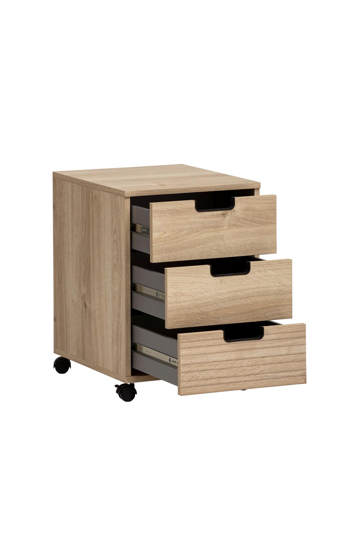 Rollcontainer Emmik Weiß/Eichefarben - Eichefarben/Schwarz, MODERN, Holzwerkstoff/Kunststoff (40,1/57/50cm) - MID.YOU