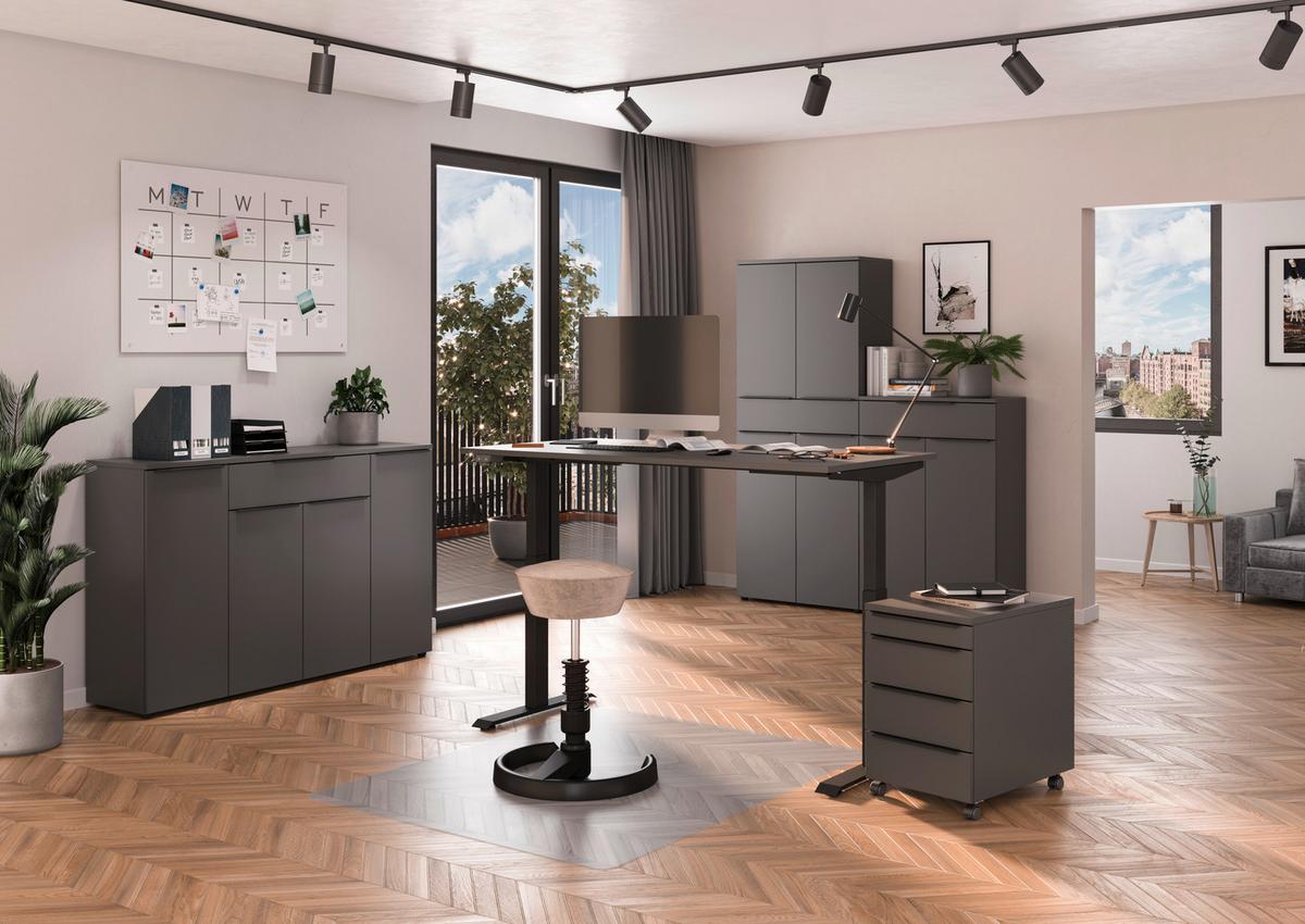 Schreibtisch Ribera in Graphitfarben/Schwarz - Graphitfarben/Schwarz, MODERN, Holzwerkstoff/Metall (160/80/72-120cm) - Premium Living