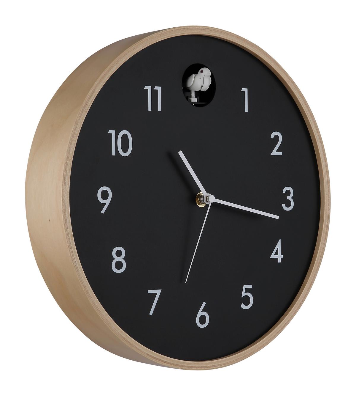 WANDUHR 78284B  CLOCKY - Weiss/Schwarz, Natur, Holz/Holzwerkstoff (31,5cm) - Globo