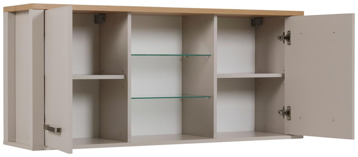 Küchenoberschrank Sardegna Kaschmir/Eiche - Kaschmir/Silberfarben, ROMANTIK / LANDHAUS, Glas/Holzwerkstoff (130/57/33cm) - home24