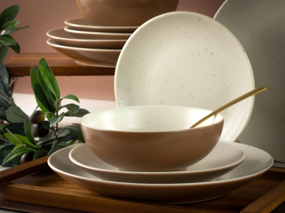 Kombiservice Sand Dunes aus Keramik, 16-teilig - Terracotta/Weiß, Trend, Keramik (34/32/33cm) - Creatable