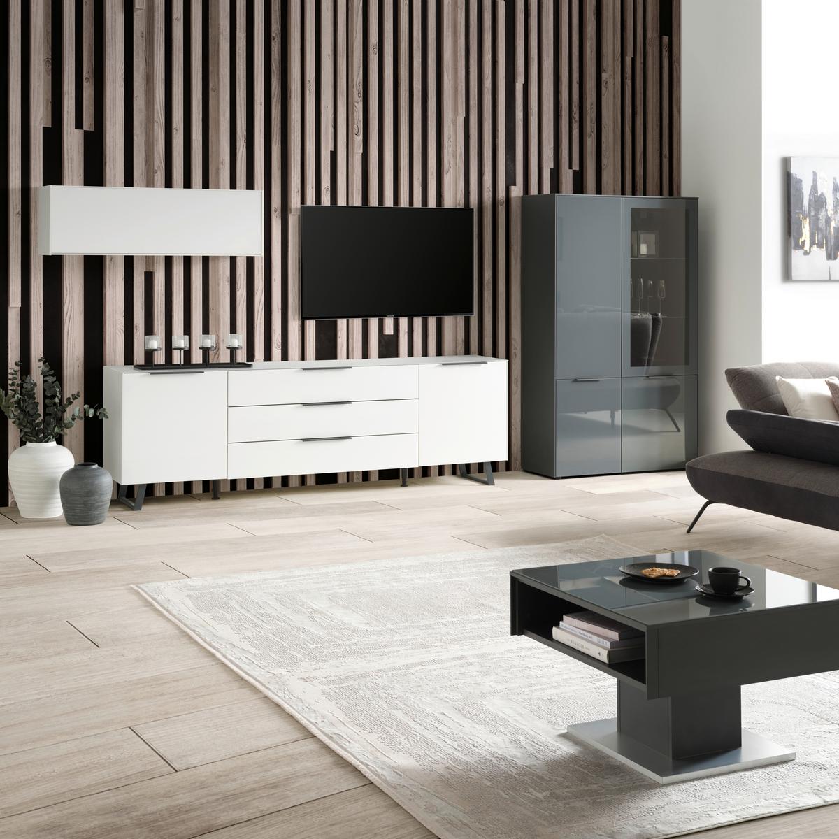 Nizka Omarica Max Box, Bela - barve nerjavečega jekla/črna, Moderno, kovina/umetna masa (235/63/45cm) - Premium Living