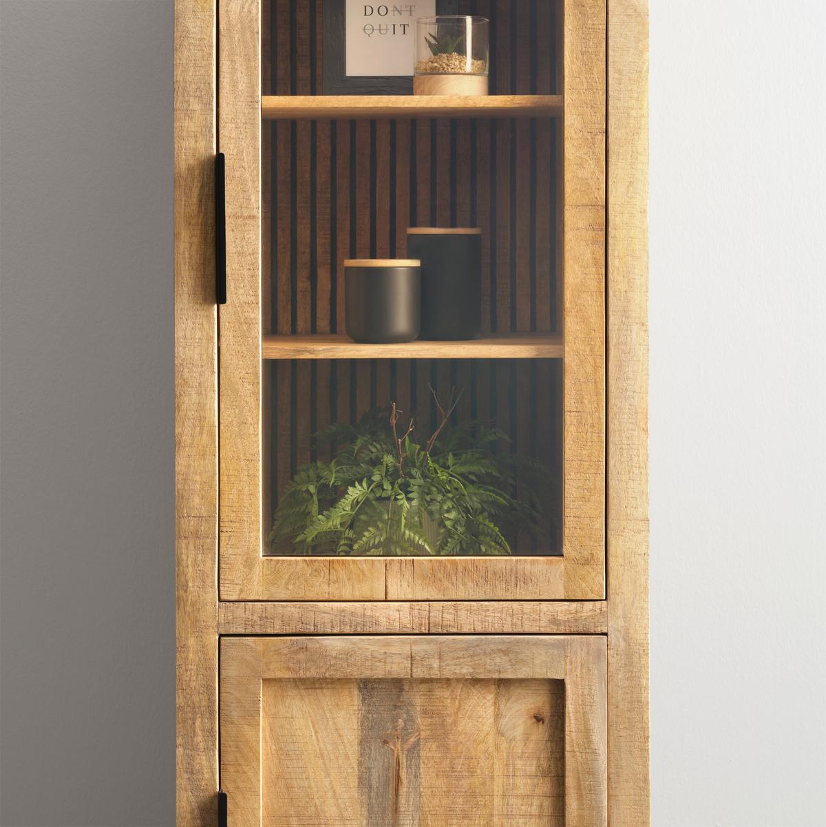 Vitrine Everest in Naturfarben/Schwarz - Schwarz/Naturfarben, Natur, Glas/Holz (60/180/40cm) - Zandiara