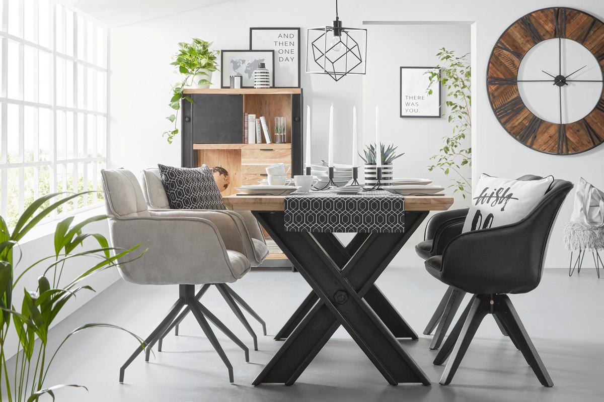 Esstisch aus Akazie massiv - Schwarz/Naturfarben, Lifestyle, Holz (160/90/76cm) - Zandiara