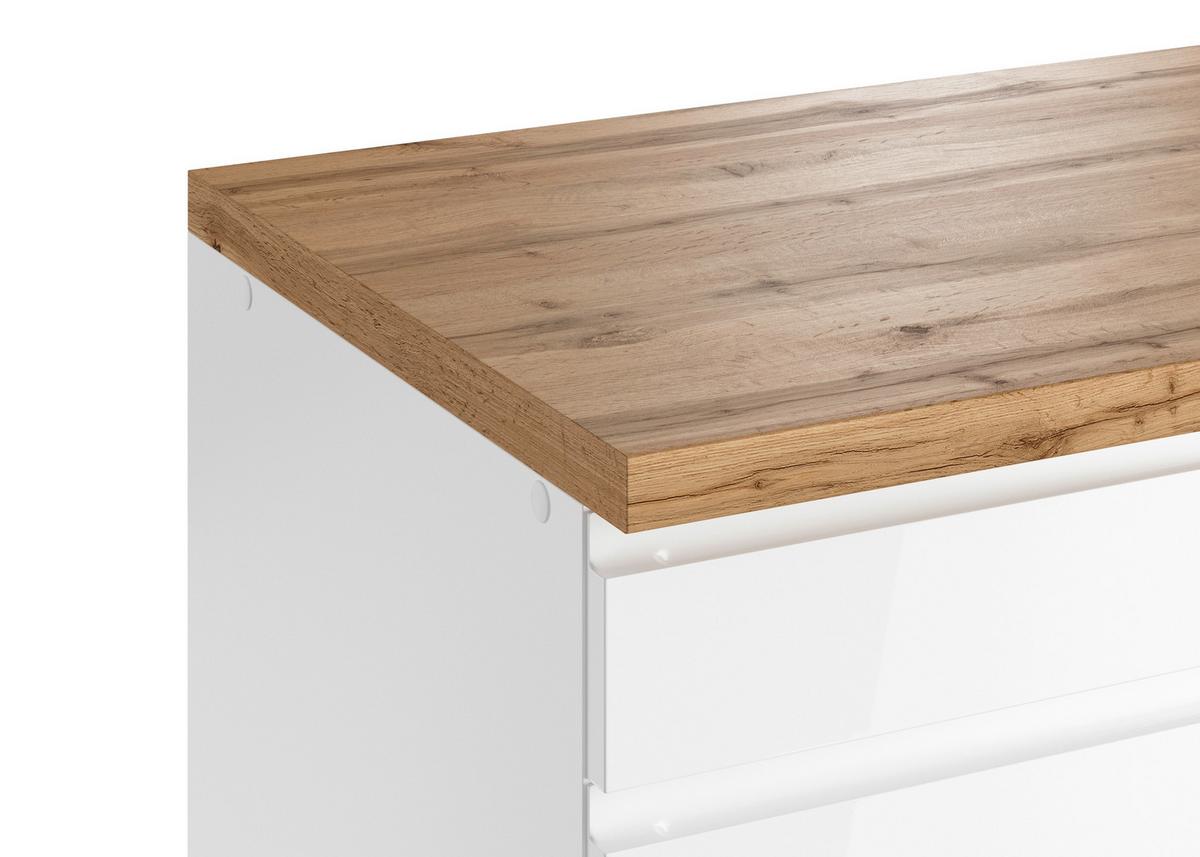 Küchenunterschrank Monza ca. 60x86cm Weiß/Eiche 3 Laden - Weiß Hochglanz/Eiche Wotan, LIFESTYLE, Holzwerkstoff (60/86/60cm) - Held