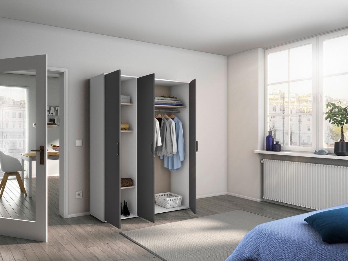 DULAP  USI ROTATIVE VOYAGER - alb/gri, Modern, material pe bază de lemn (140/194/53cm) - Modern Living