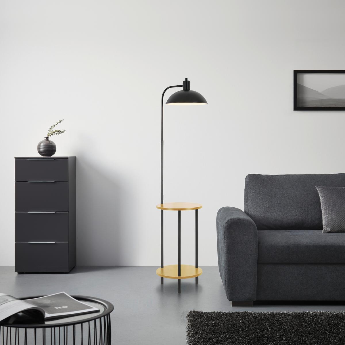 Stoječa Svetilka Tablem - črna/barve hrasta, Moderno, kovina/les (33/146cm) - Premium Living
