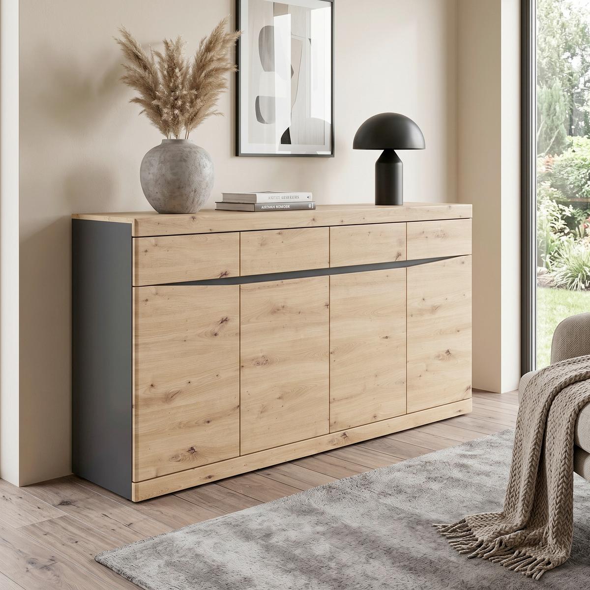 Komoda Turino - hrast Artisan/crna, Trend, drvni materijal/plastika (168/92,1/39,9cm) - Modern Living