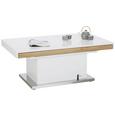 Couchtisch Weiß/Eichefarben - Edelstahlfarben/Eichefarben, MODERN, Holzwerkstoff/Metall (120/50-78,5/70-120cm) - Premium Living