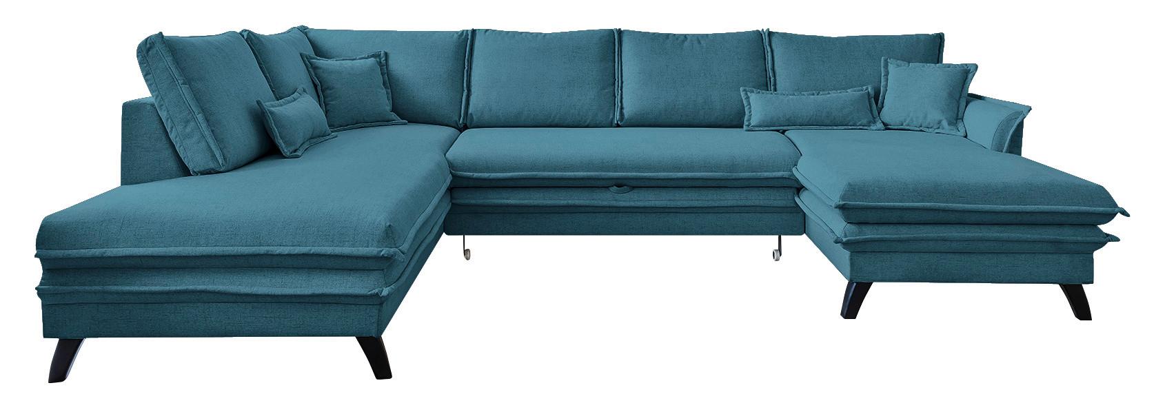 Sedežna Garnitura Charming Charlie, Modra, Ležišče - modra/barve petroleja, Basics, tekstil/leseni material (200/300/150cm) - MID.YOU