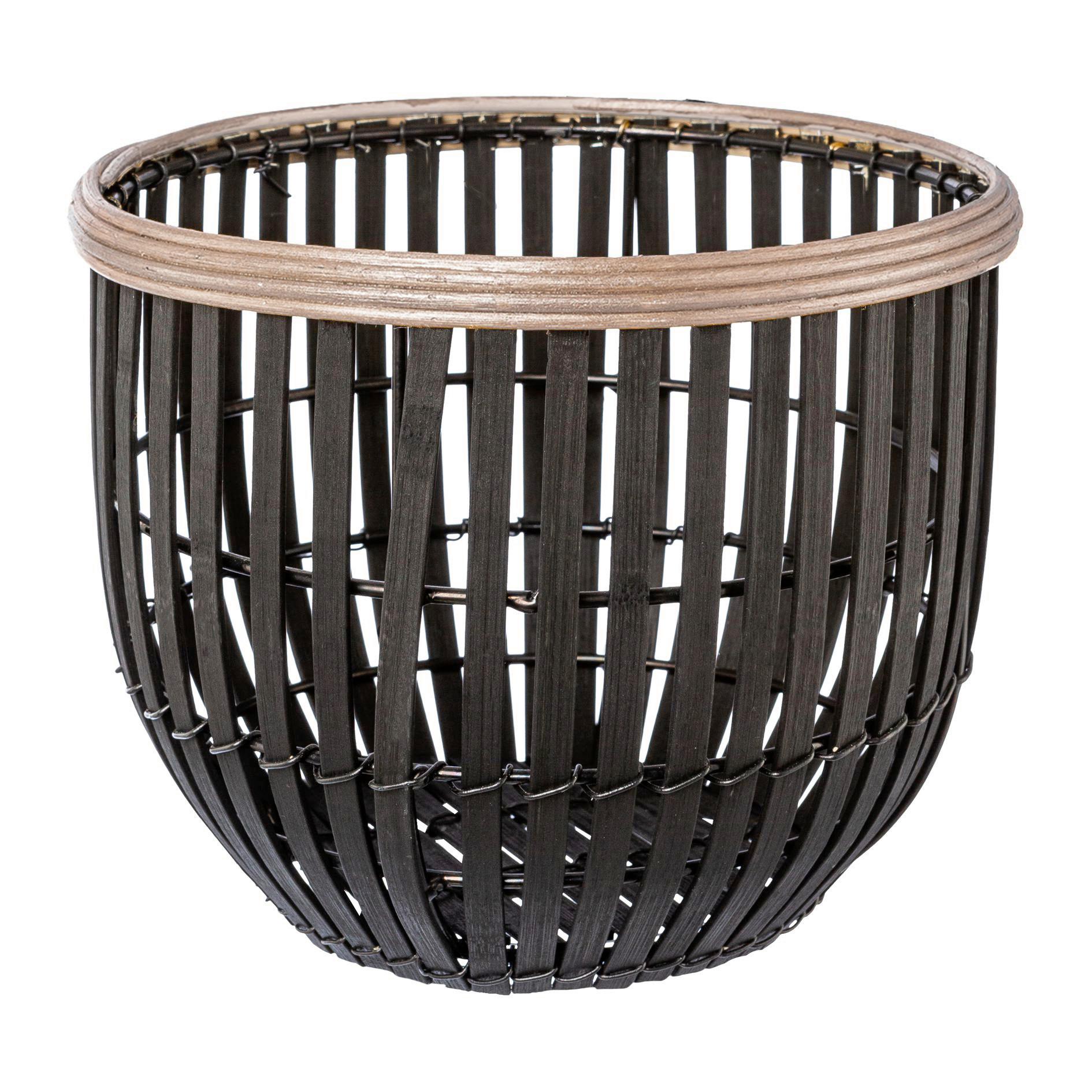 Dekokorb Amoel II aus Bambus Ø ca. 16cm - Sandfarben/Schwarz, Design, Naturmaterialien (16cm)