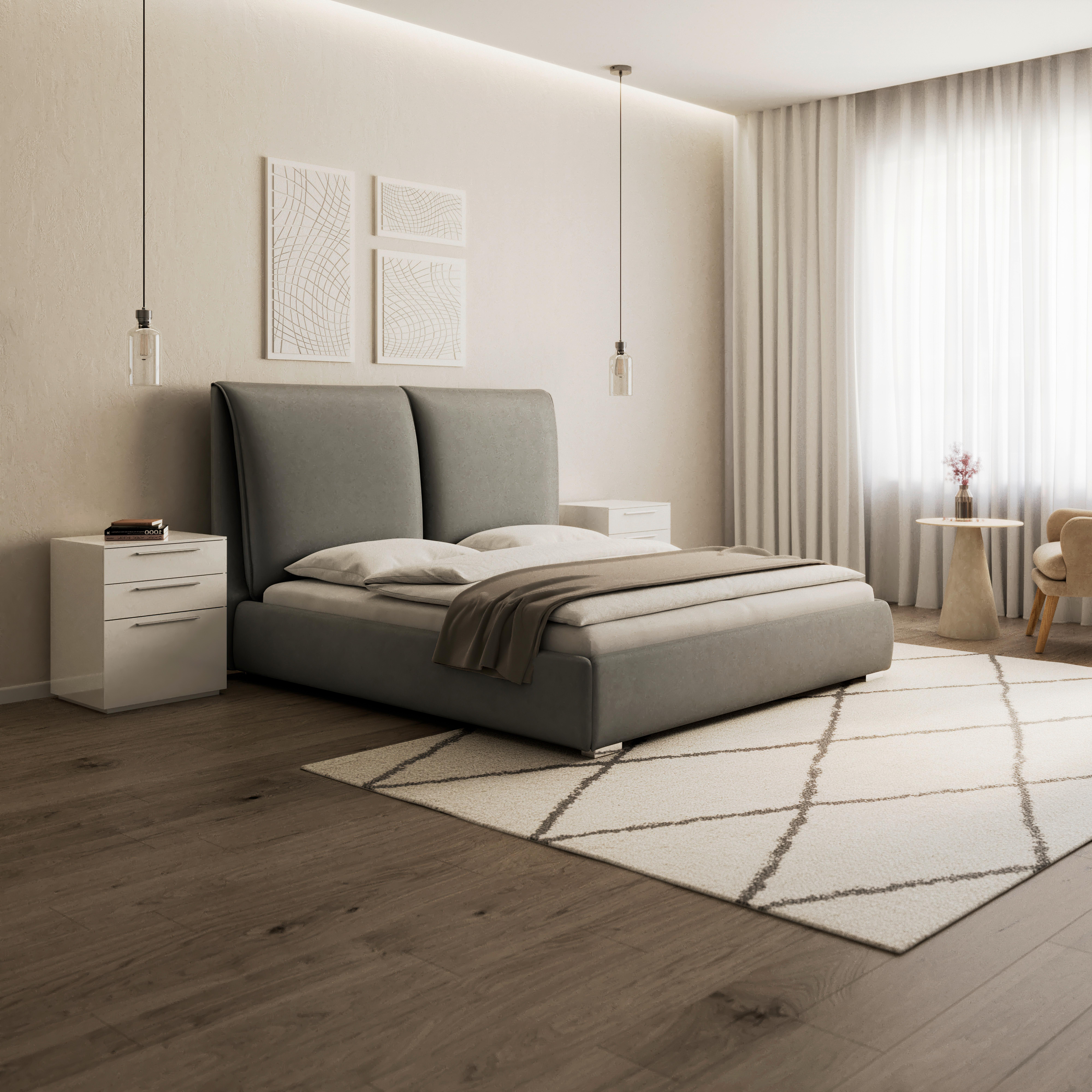 Pat tapițat gri Sophie cca 180X200 gri - gri/maro deschis, Modern, lemn/metal (180/200cm) - Bessagi Home