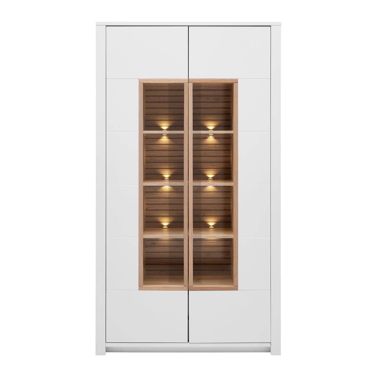 Vitrine Whitehouse 10Q8WR03 Weiss/Eichefarben - Weiss/Edelstahlfarben, Modern, Holz/Holzwerkstoff (112/202/41cm) - Premium Living