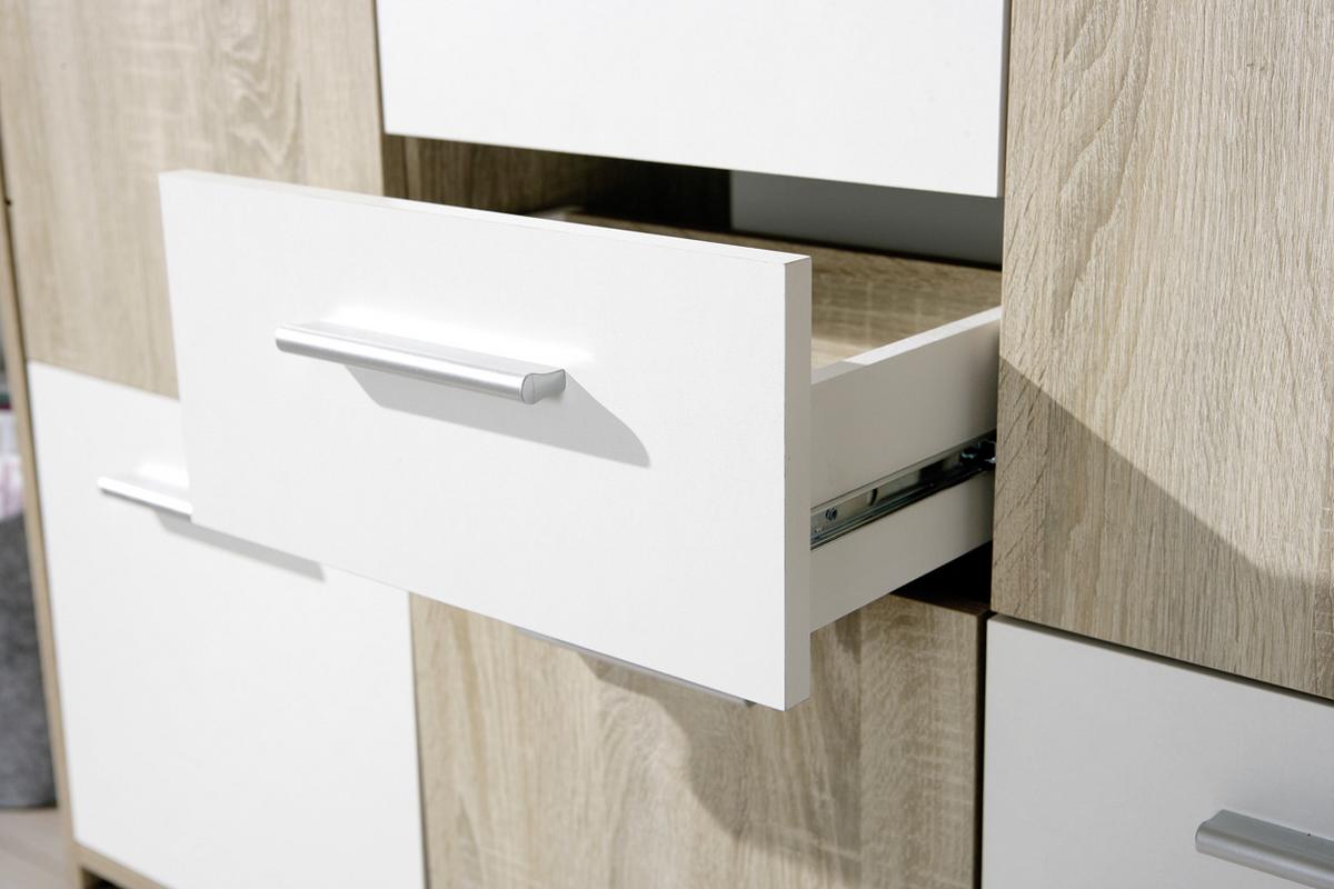 Kommode Elvezia Weiß/Eiche - Weiß/Sonoma Eiche, Basics, Holzwerkstoff/Kunststoff (115/77/30cm) - MID.YOU