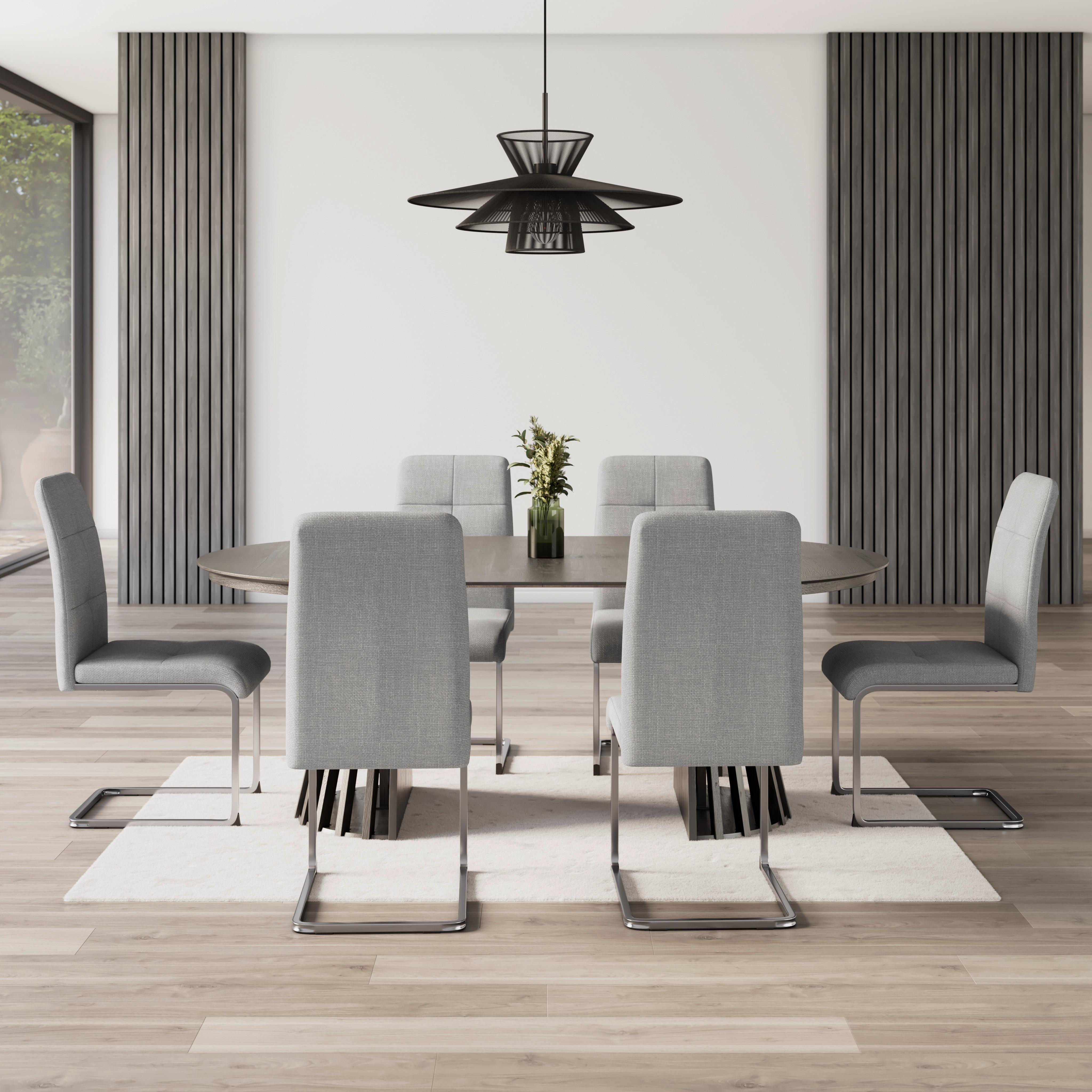 Schwingstuhl Lucie Grau Leinenoptik Gepolstert - Grau/Nickelfarben, MODERN, Textil/Metall (43/99/60cm) - Bessagi Home
