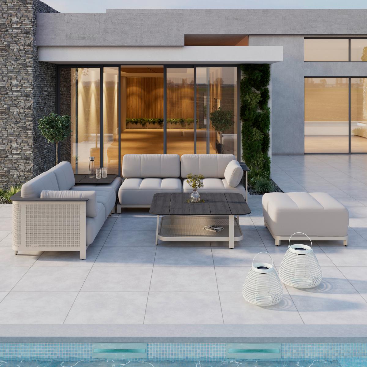 ENSEMBLE LOUNGE MARA - Weiss/Dunkelgrau, Modern, Kunststoff/Textil (269/269cm) - Bessagi Garden