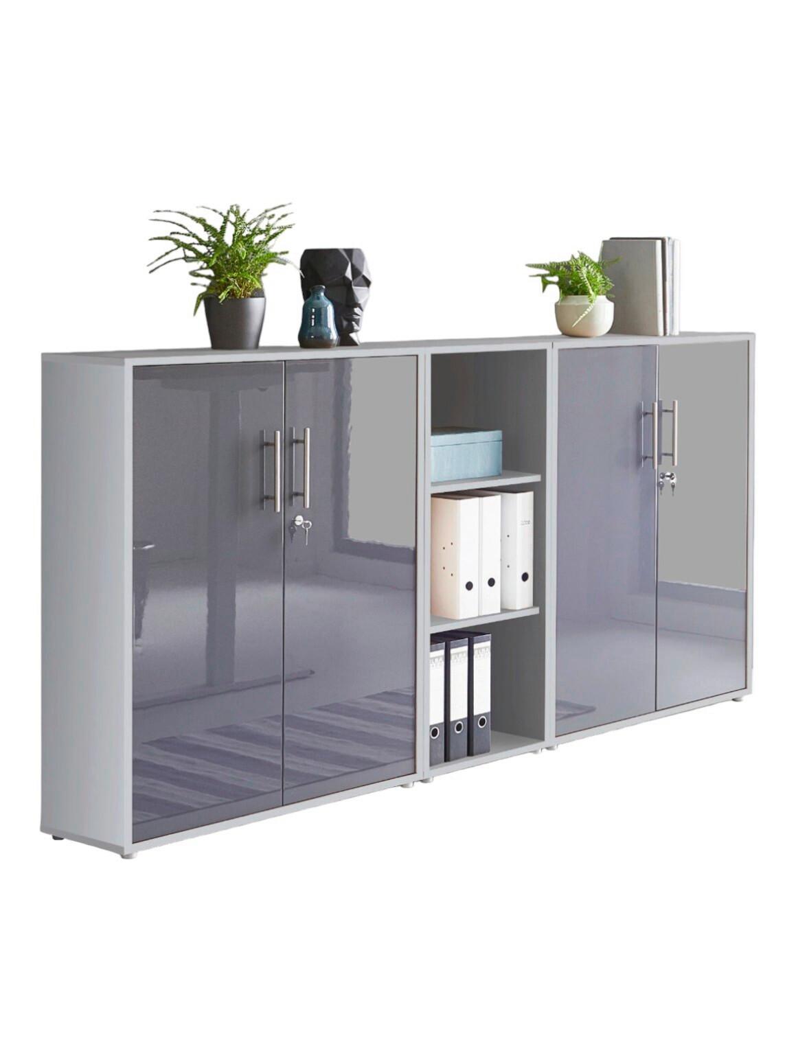 Aktenschrank Office Edition Sw Anthrazit Hochglanz/Grau - Anthrazit Hochglanz/Grau, MODERN, Holzwerkstoff (213/114/33cm) - MID.YOU