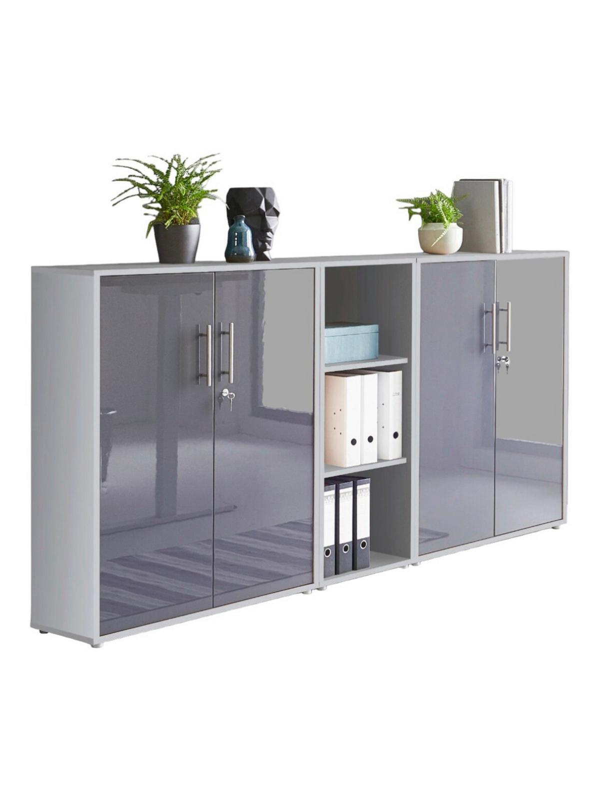 Aktenschrank Office Edition Sw Anthrazit Hochglanz/Grau - Anthrazit Hochglanz/Grau, MODERN, Holzwerkstoff (213/114/33cm) - MID.YOU