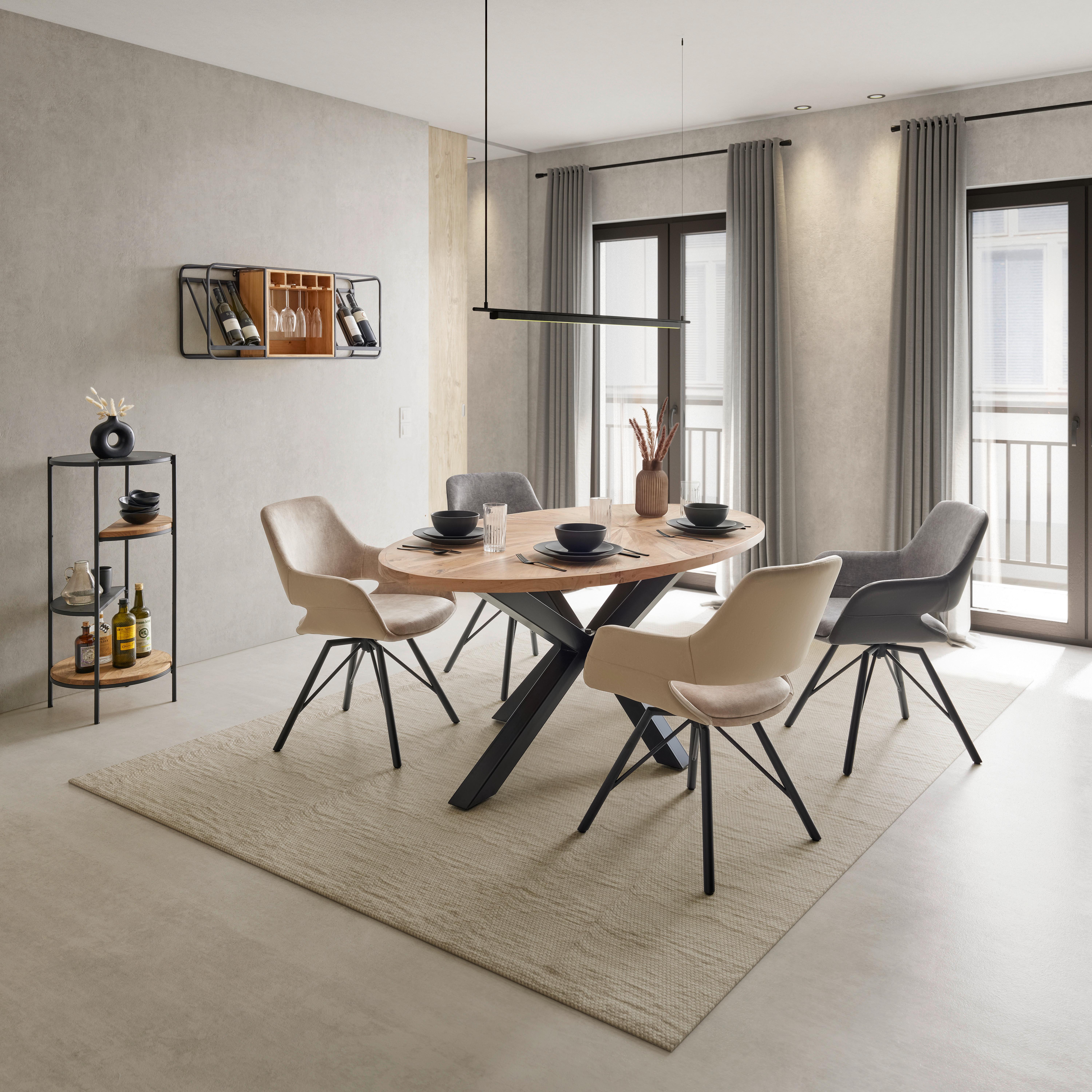 MATBORD ORBIT - svart/akaciefärgad, Design, metall/trä (180/76/100cm) - Zandiara