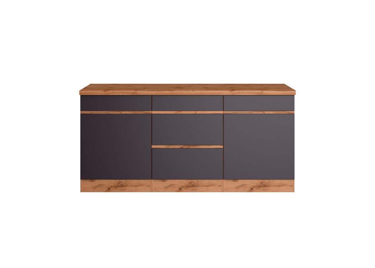 Küchenunterschrank Turin ca. 180x86 cm Grau/Wotaneiche - Eiche Wotan/Grau, Design, Holzwerkstoff (180/86/60cm) - Held