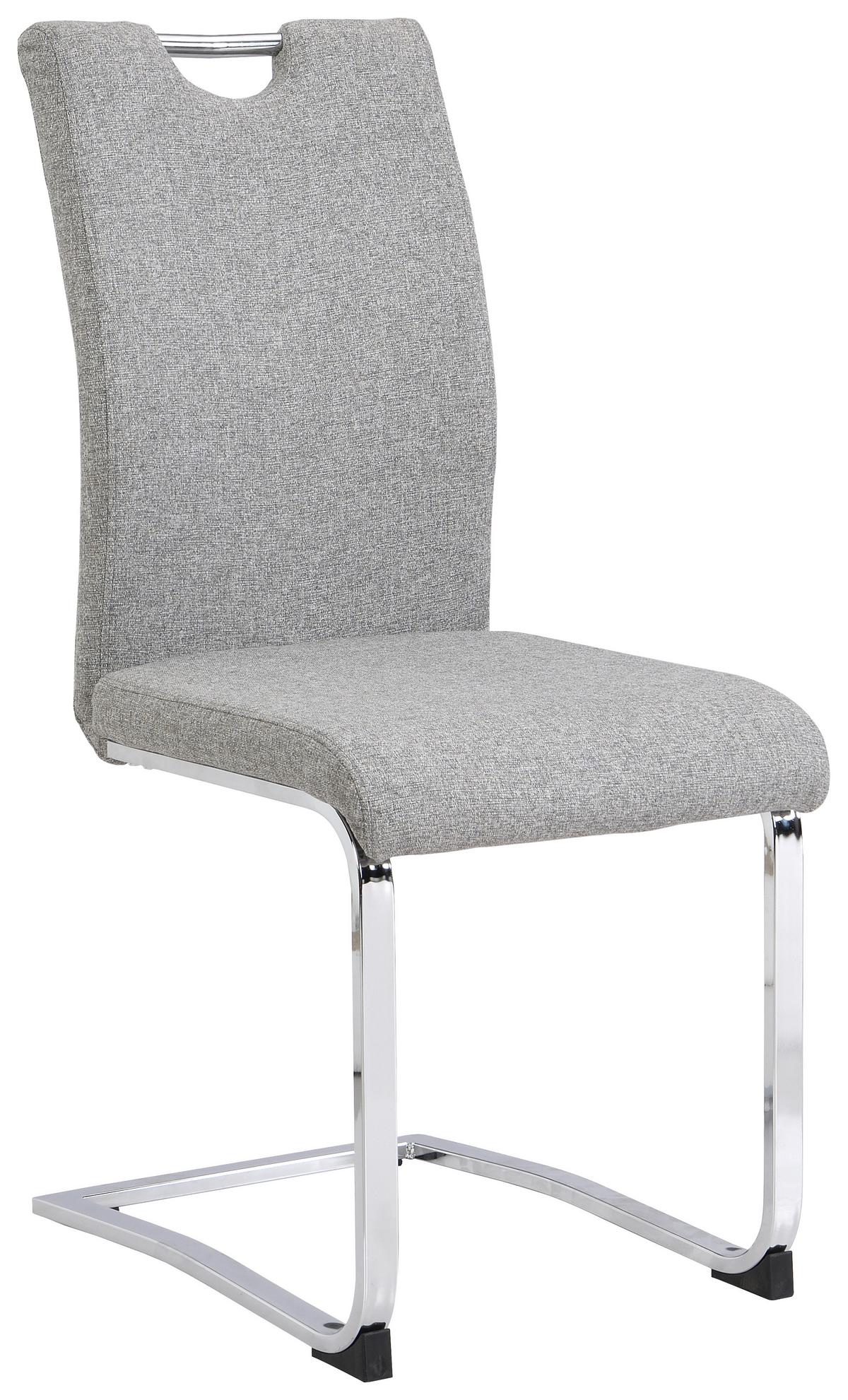 KRZESŁO NA PŁOZIE VALENTINO - szary/kolor chromowy, Design, metal/tkanina (44/98/58cm) - Carryhome