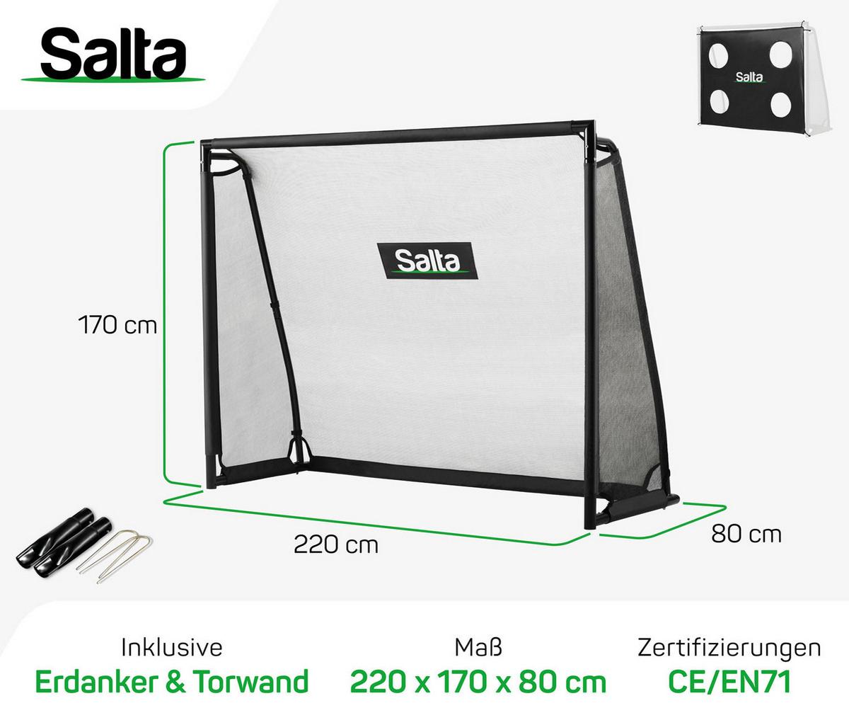 FUßBALLTOR SALTA LEGEND MIT TORWAND - Schwarz, KONVENTIONELL, Kunststoff/Metall (220/170/80cm) - Salta
