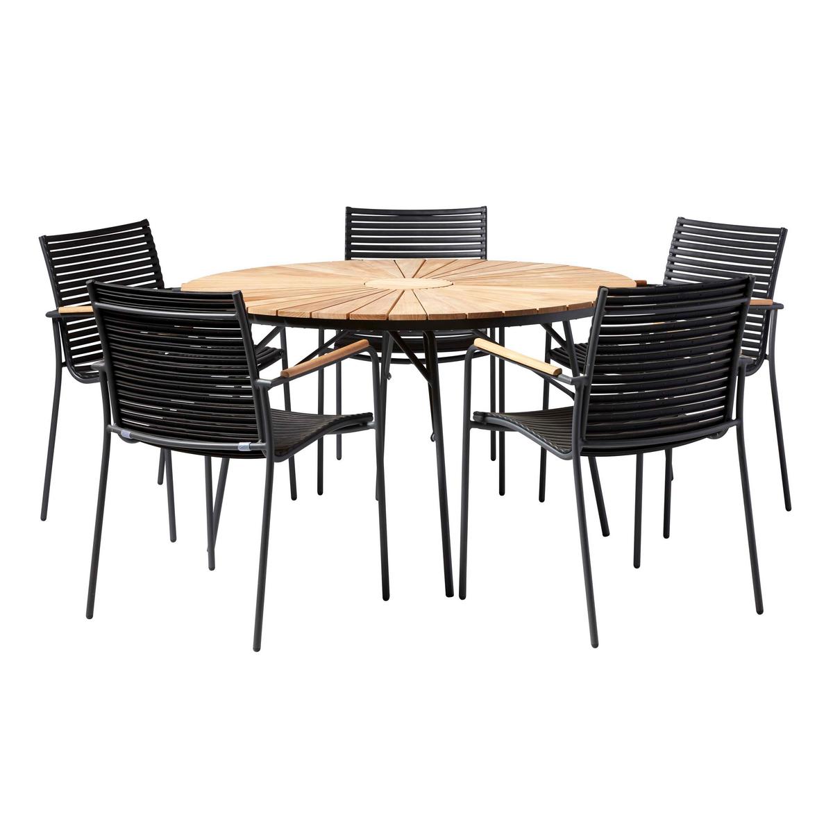 Gartentischgruppe Ellen/mood Classic Set - Anthrazit/Schwarz, Natur, Holz/Kunststoff (180/180/74cm) - Gardenson