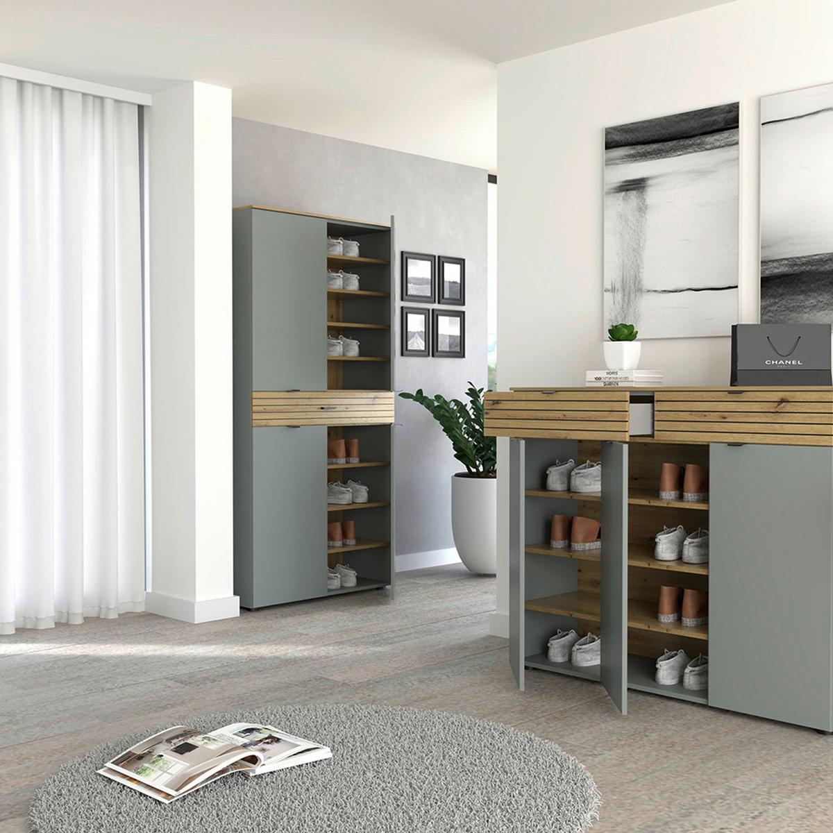 Mehrzweckschrank Bahia M Grün/Eiche Artisan - Schwarz/Eiche Artisan, MODERN, Holzwerkstoff/Metall (91/184/39cm) - Mömax