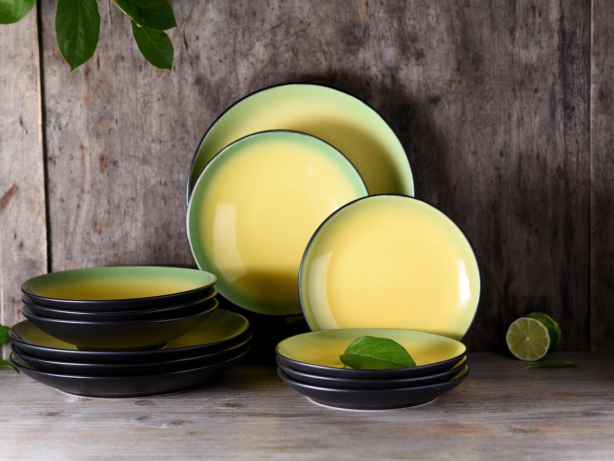 Jedilni Servis Hot Green, 12-Delni - črna/zelena, Basics, keramika - Creatable