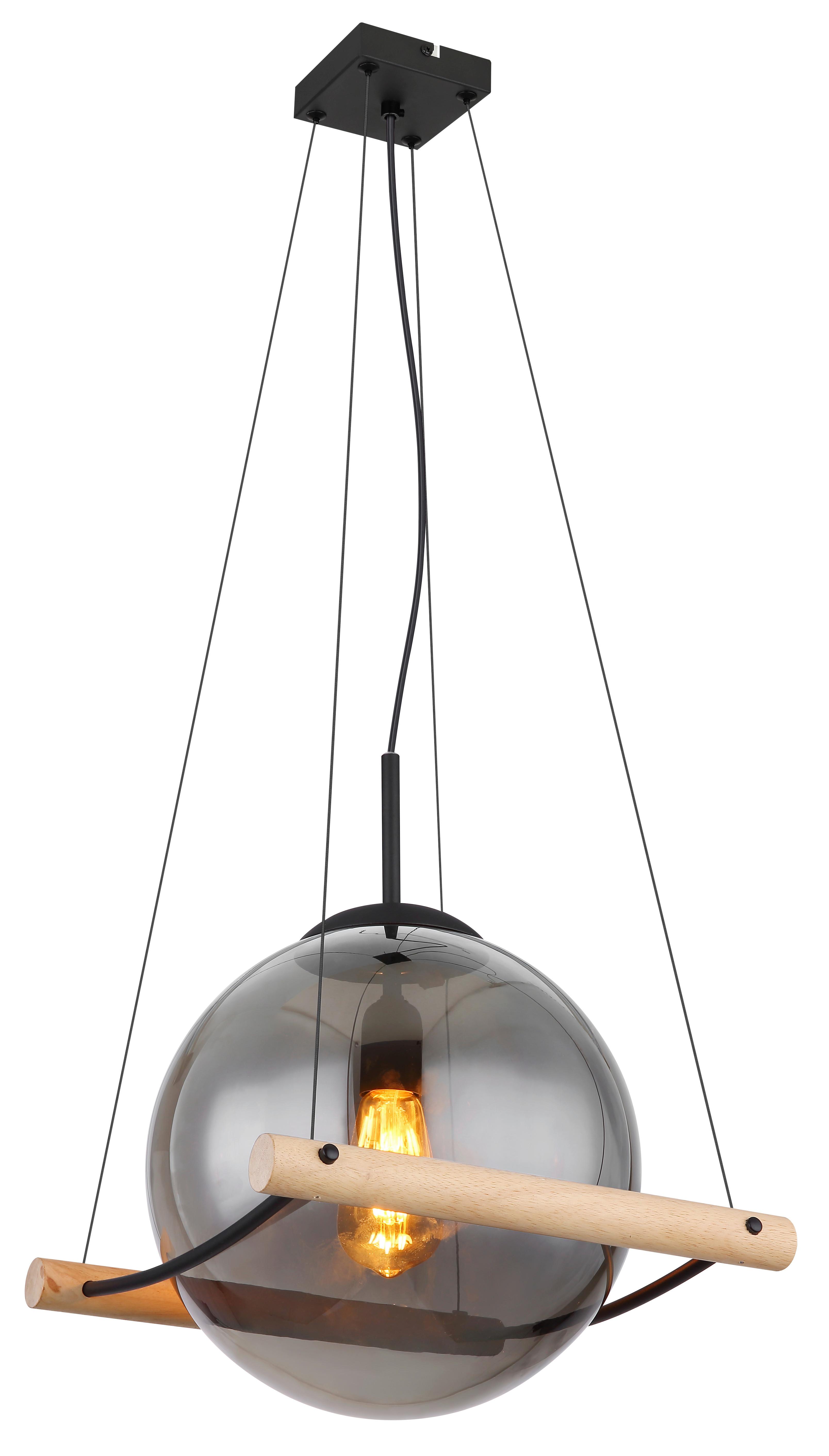 Hängeleuchte Leona Naturfarben/Schwarz max.15Watt - Schwarz/Naturfarben, Design, Glas/Holz (33,5/35/120cm) - Globo