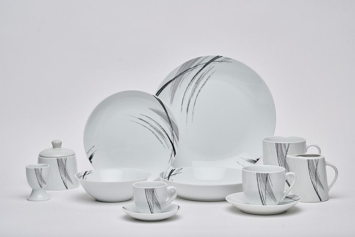 SERWIS OBIADOWO-ŚNIADANIOWY ROMA - czarny/biały, Basics, ceramika - Novel