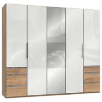 Drehtürenschrank Level 36D ca. 250x216x58 cm Weiß/Eichefarben - Chromfarben/Weiß Hochglanz, MODERN, Holzwerkstoff/Metall (250/216/58cm) - MID.YOU