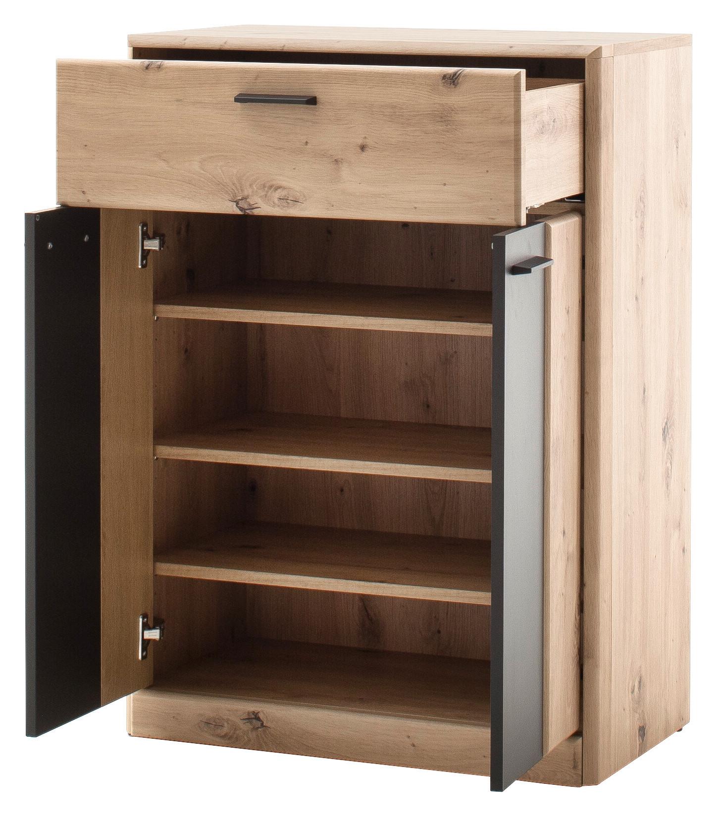Schuhschrank in Grau/Eichefarben - Eichefarben/Anthrazit, MODERN, Holzwerkstoff/Metall (69/96/39cm) - Premium Living