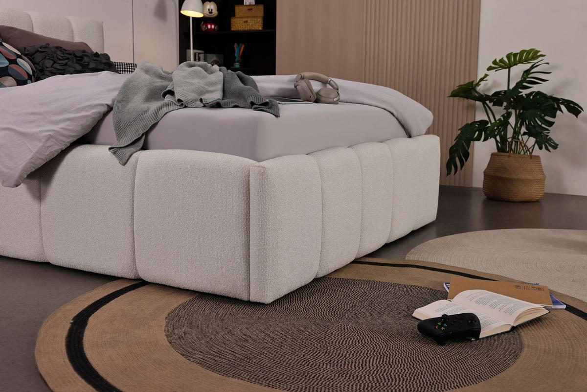 Oblazinjena Postelja Ascona, Krem, 140x200 - črna/krem barve, Konvencionalno, umetna masa/tekstil (140/200cm) - Modern Living