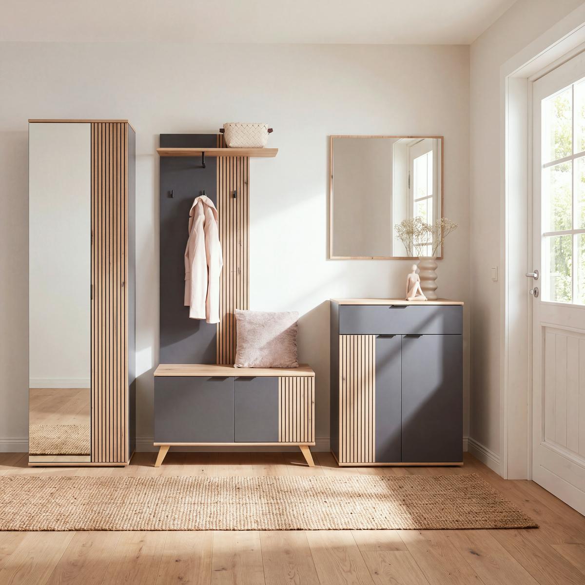 Garderobni Ormar Clever - boja hrasta/crna, Moderno, staklo/pločasti materijal (55,5/193/38cm) - Modern Living