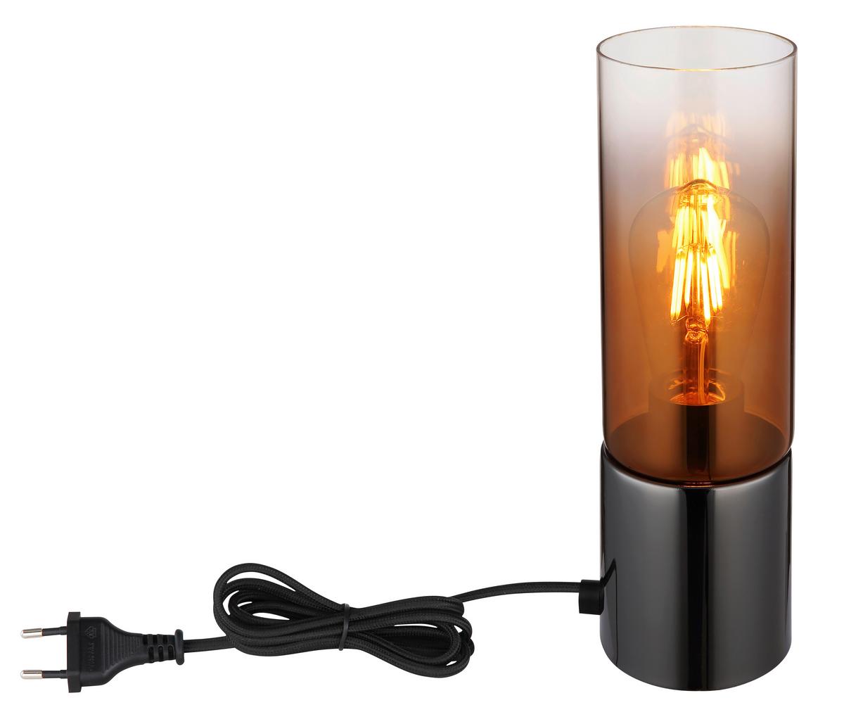 Tischleuchte Annika Kupferfarben max. 25 Watt - Klar/Schwarzchrom, Konventionell, Glas/Textil (9/30cm) - Globo
