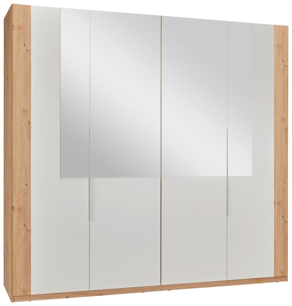 Drehtürenschrank in Weiß/Eichefarben - Weiss/Silberfarben, Konventionell, Glas/Holzwerkstoff (228/215/60cm) - Mömax