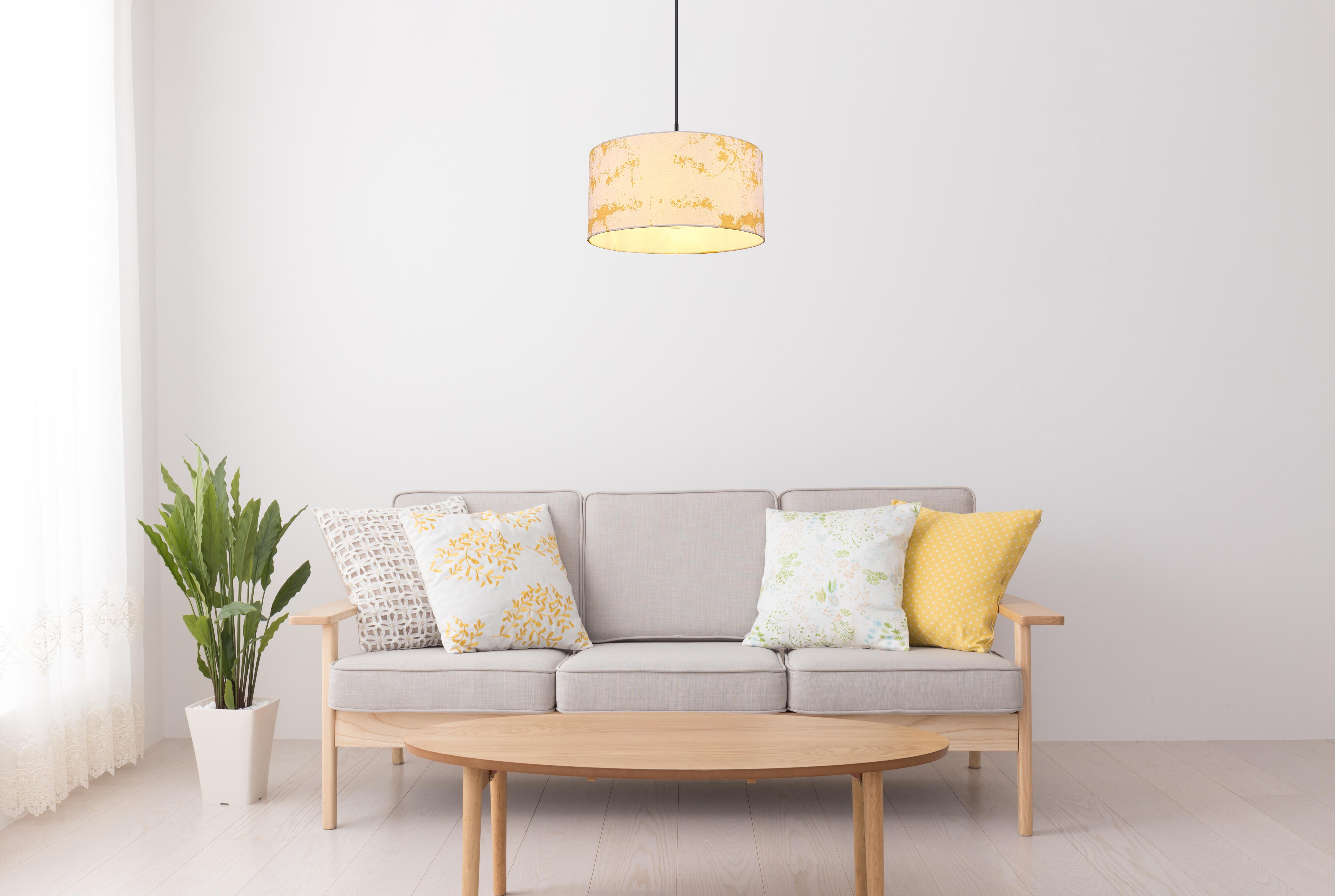 Hängeleuchte Engelbert in Weiß max. 60 Watt - Goldfarben/Schwarz, Basics, Textil/Metall (40/150cm) - Globo