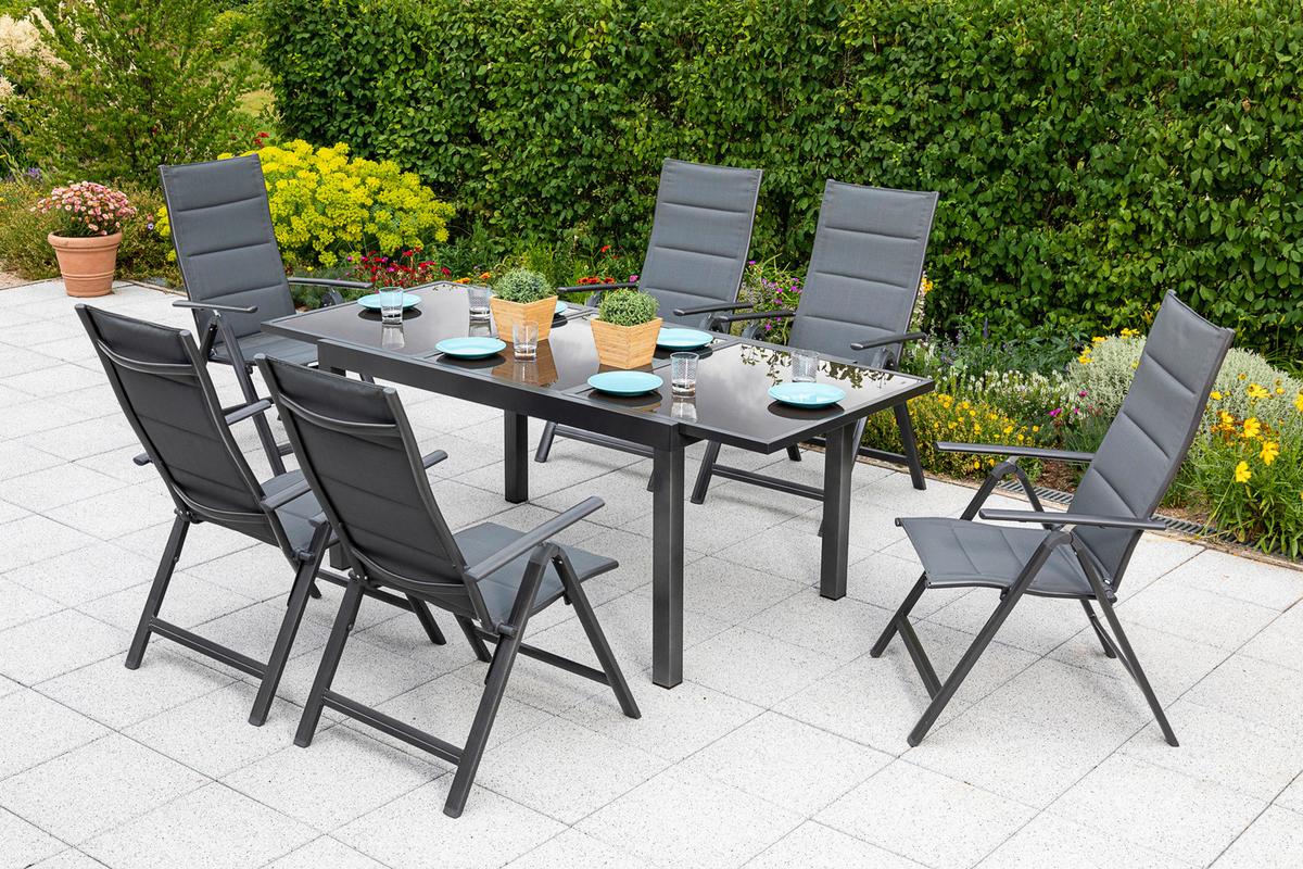 Gartentisch ausziehbar ca. 180x200 cm Alu/Glas - Graphitfarben/Braun, MODERN, Glas/Metall (180/100/75cm) - Gardenson