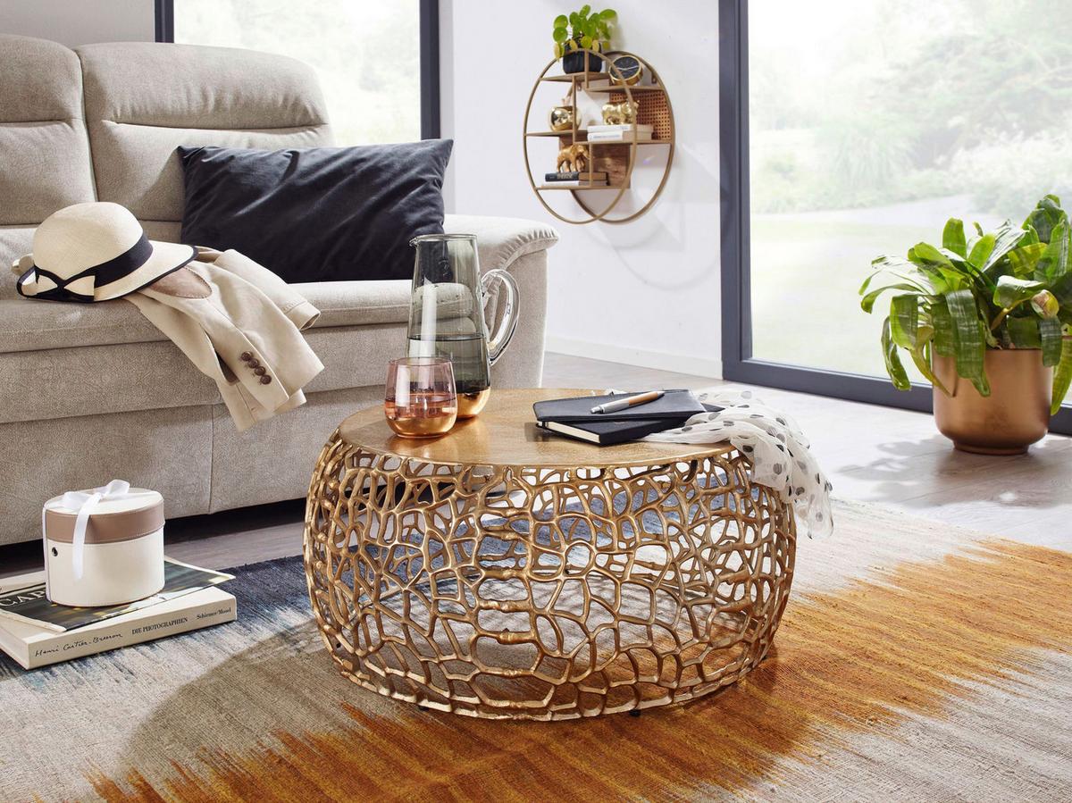 Klubska Miza Wohnling - zlate barve, Design, kovina (66/66/30cm) - MID.YOU